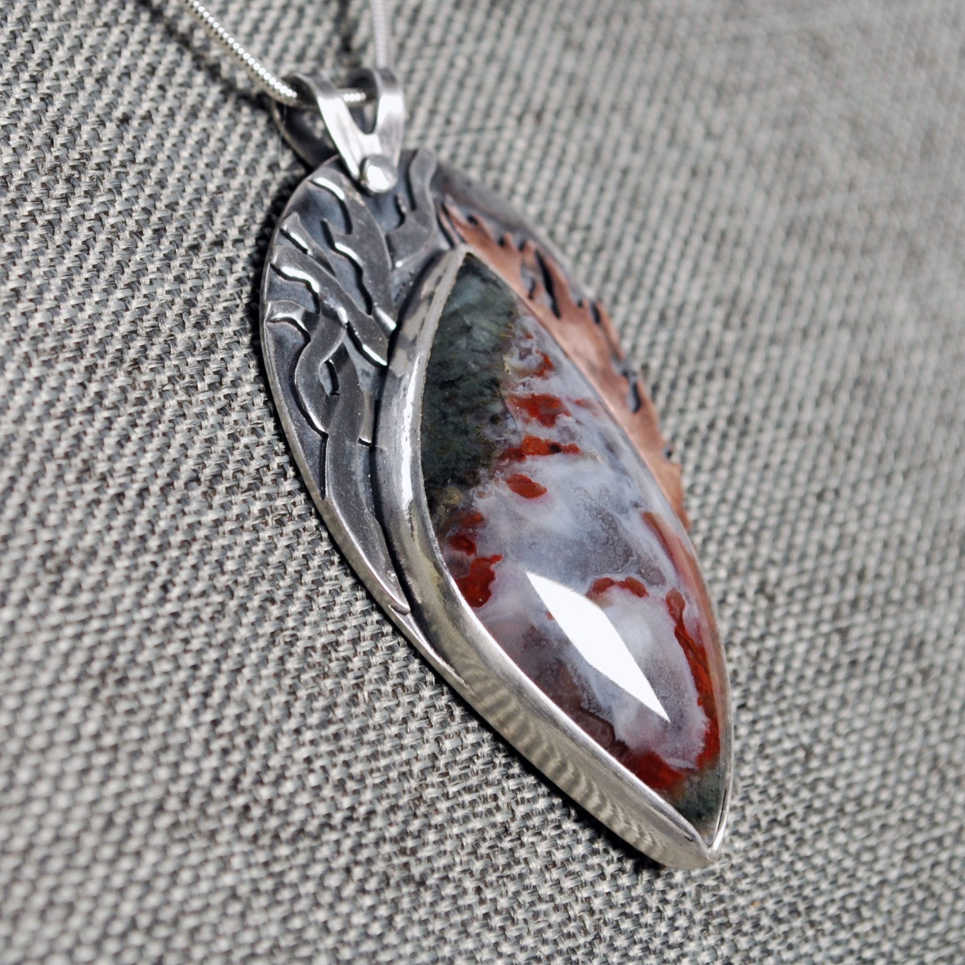 Silver Fire and Smoke Pendant with Flame Agate