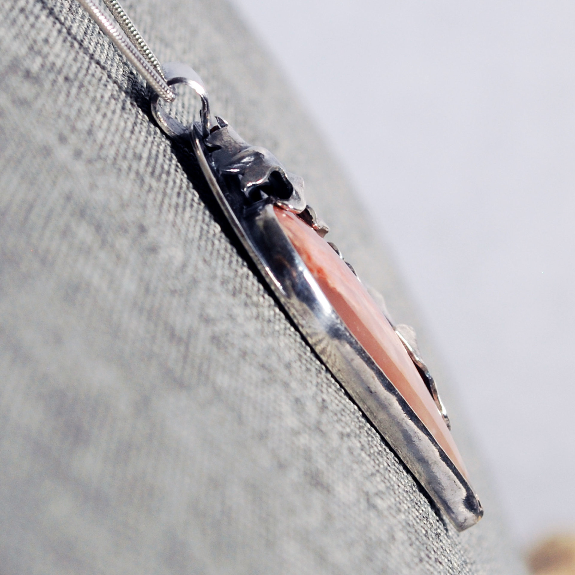 Flamingo Agate Pendant with Silver Feather