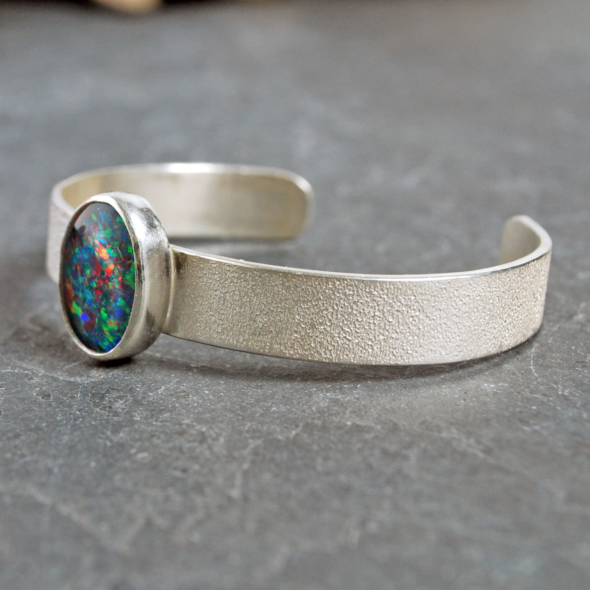 Opal Triplet Sterling Silver Cuff Bracelet