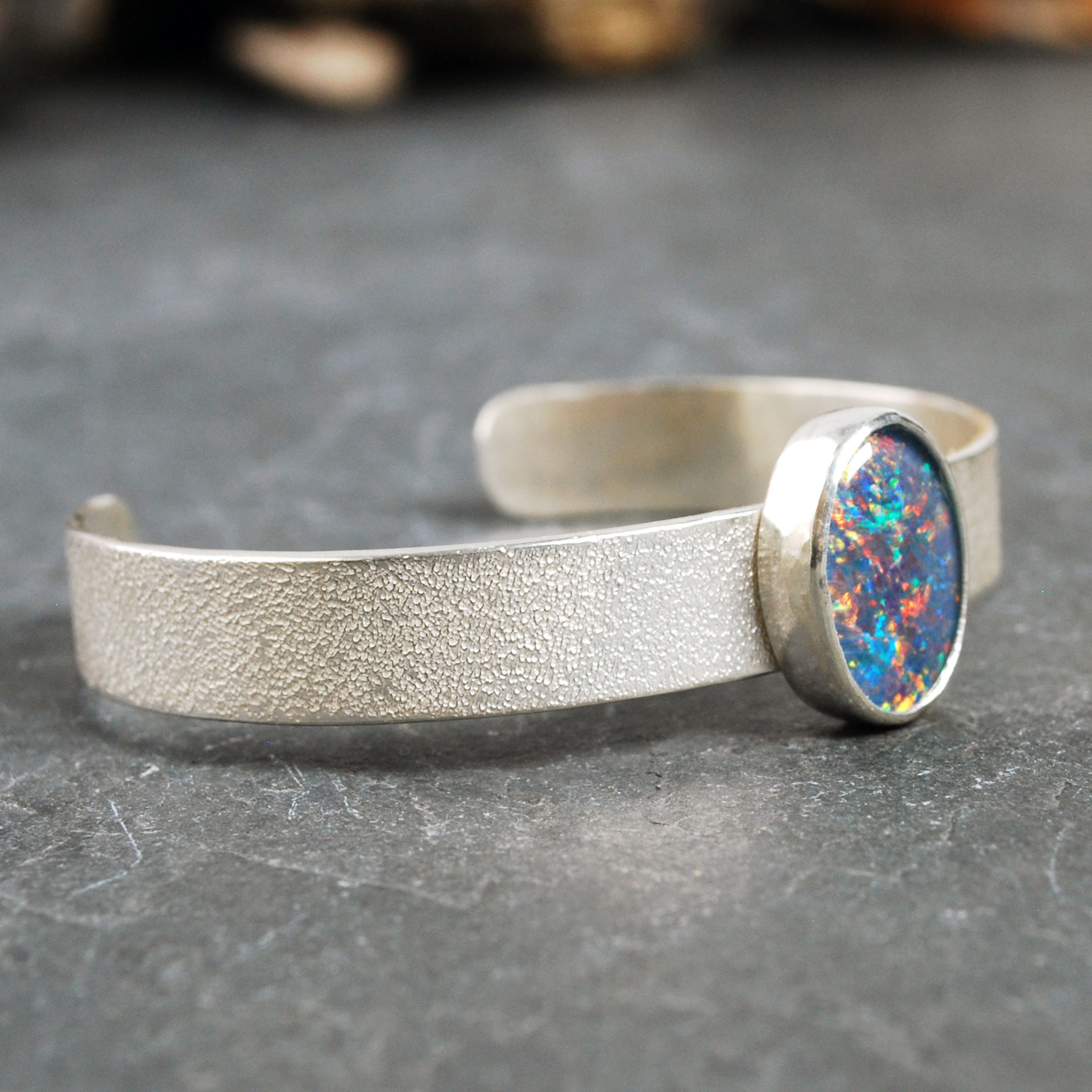 Opal Triplet Sterling Silver Cuff Bracelet