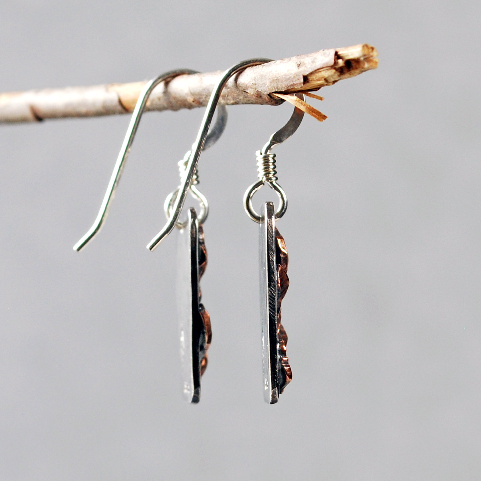 Silver, Copper Earrings with Leaves