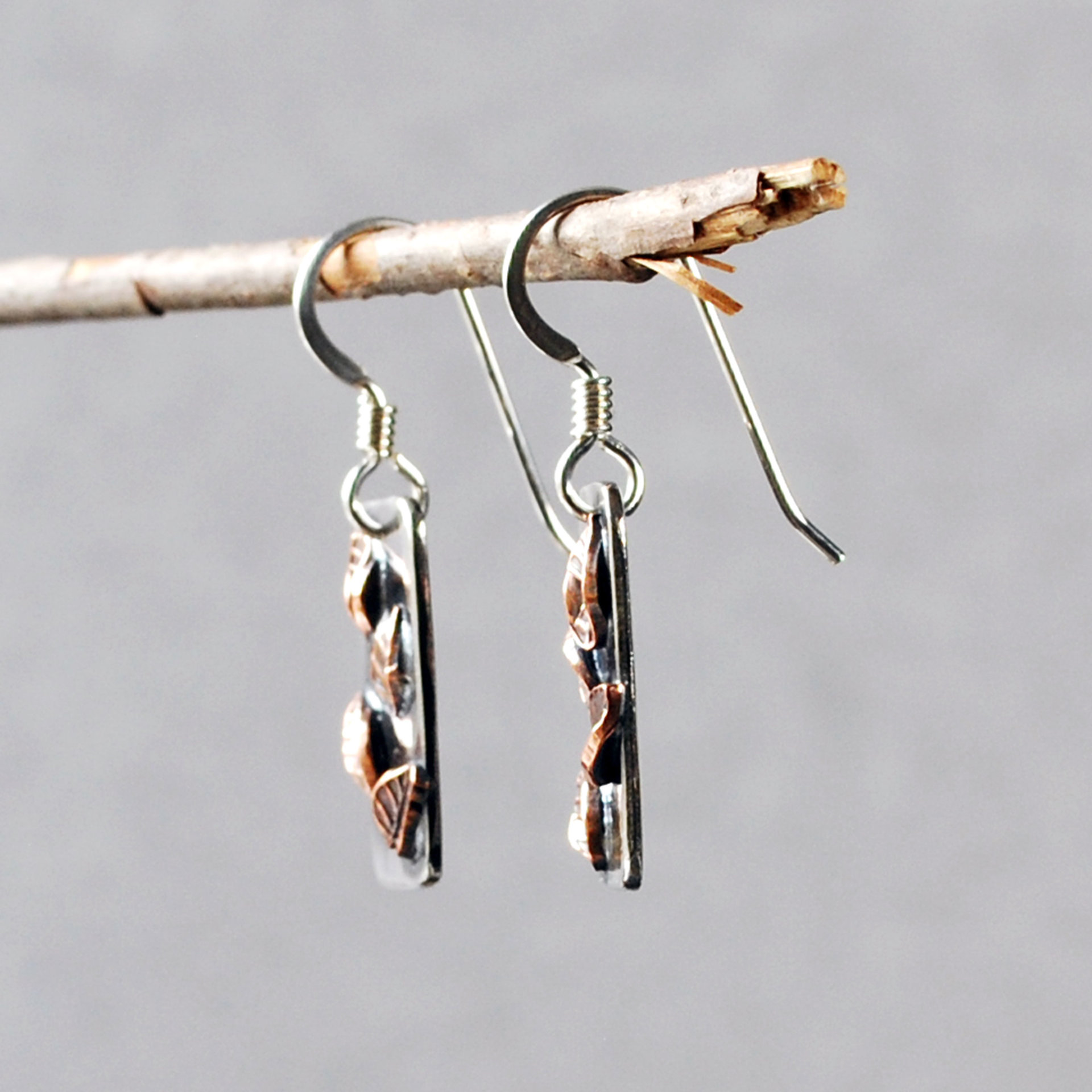 Silver, Copper Earrings with Leaves