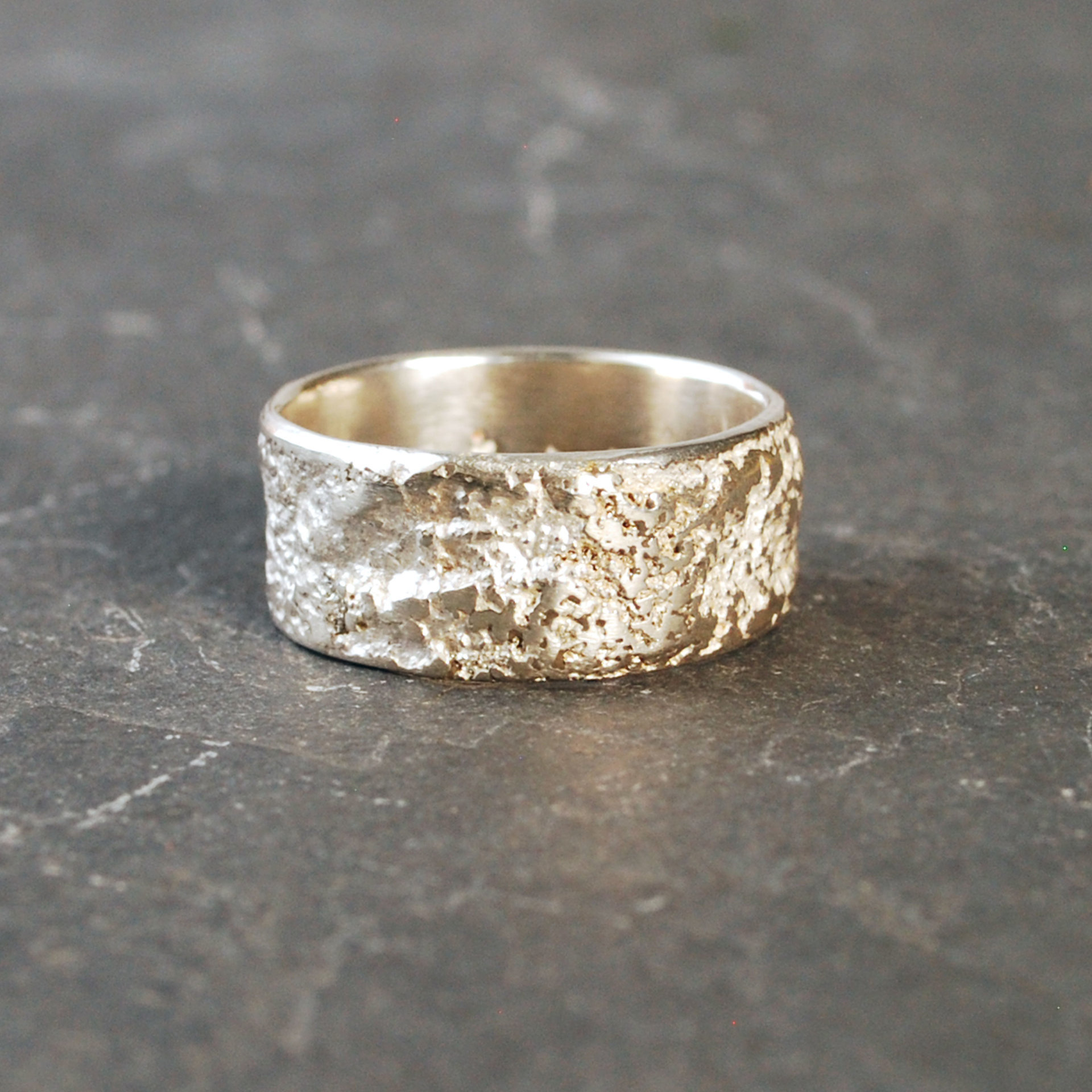 Textured Sterling Silver Ring Band, Wide