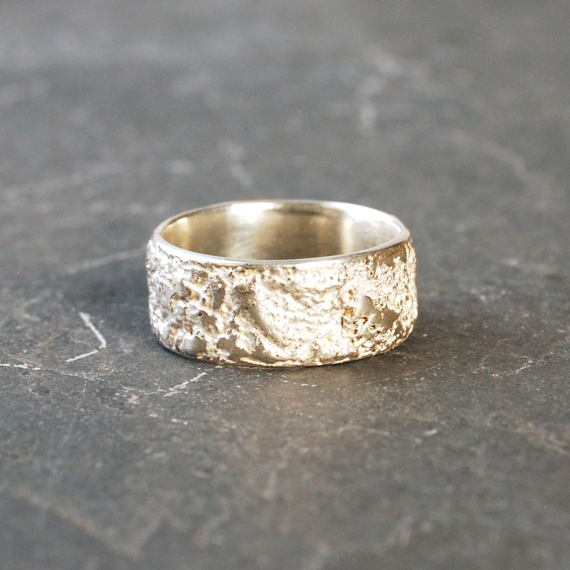 Textured Sterling Silver Ring Band, Wide