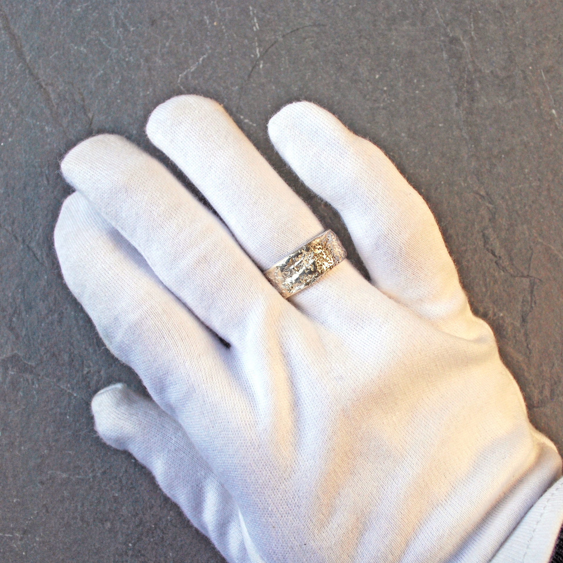 Textured Sterling Silver Ring Band, Wide