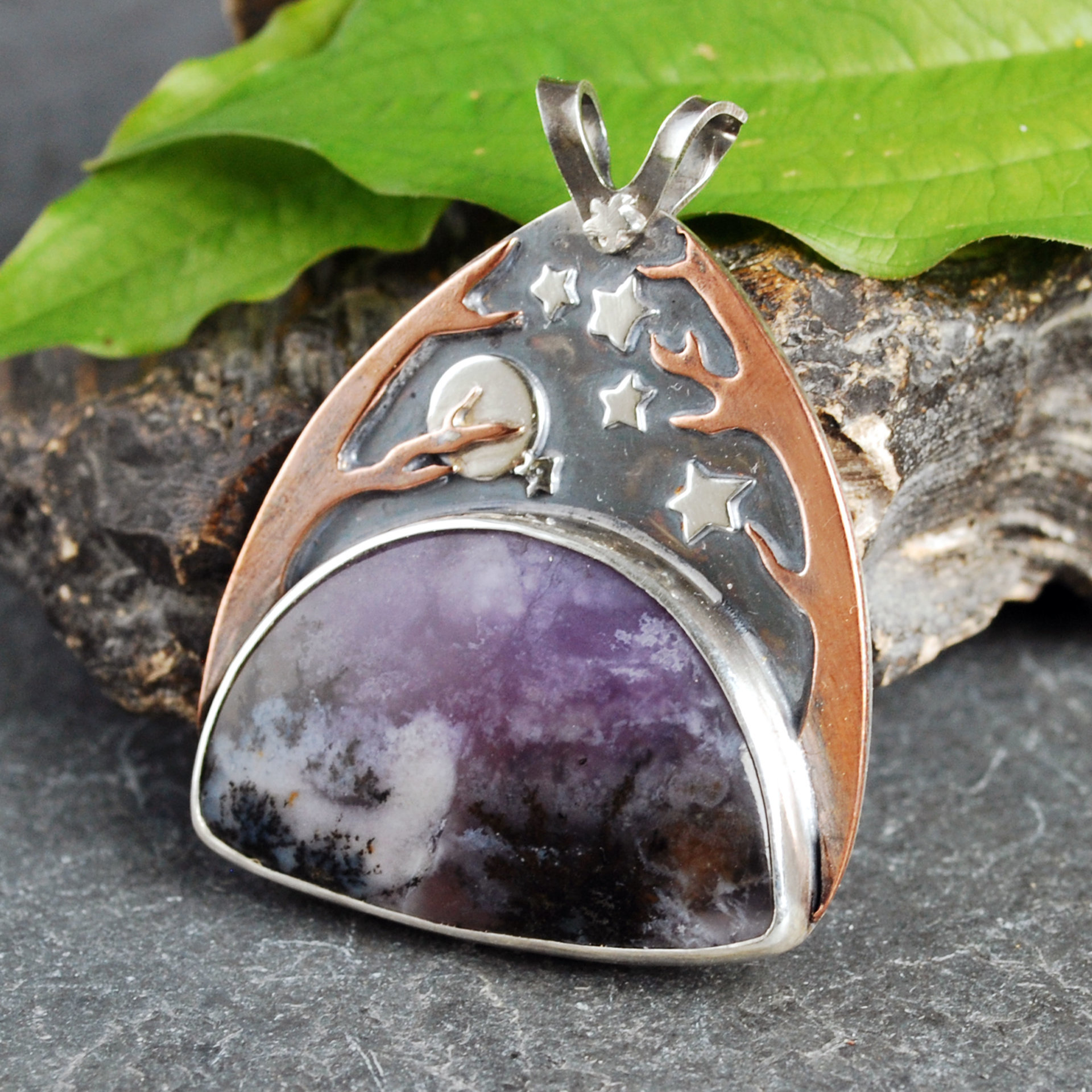 Silver Starry Night Pendant with Amethyst Sage Agate