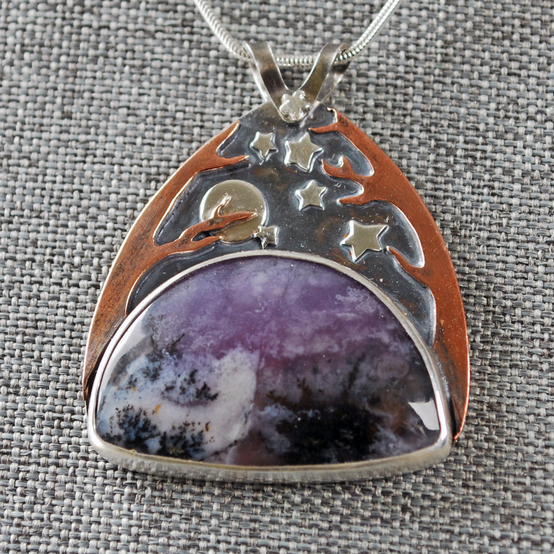 Silver Starry Night Pendant with Amethyst Sage Agate