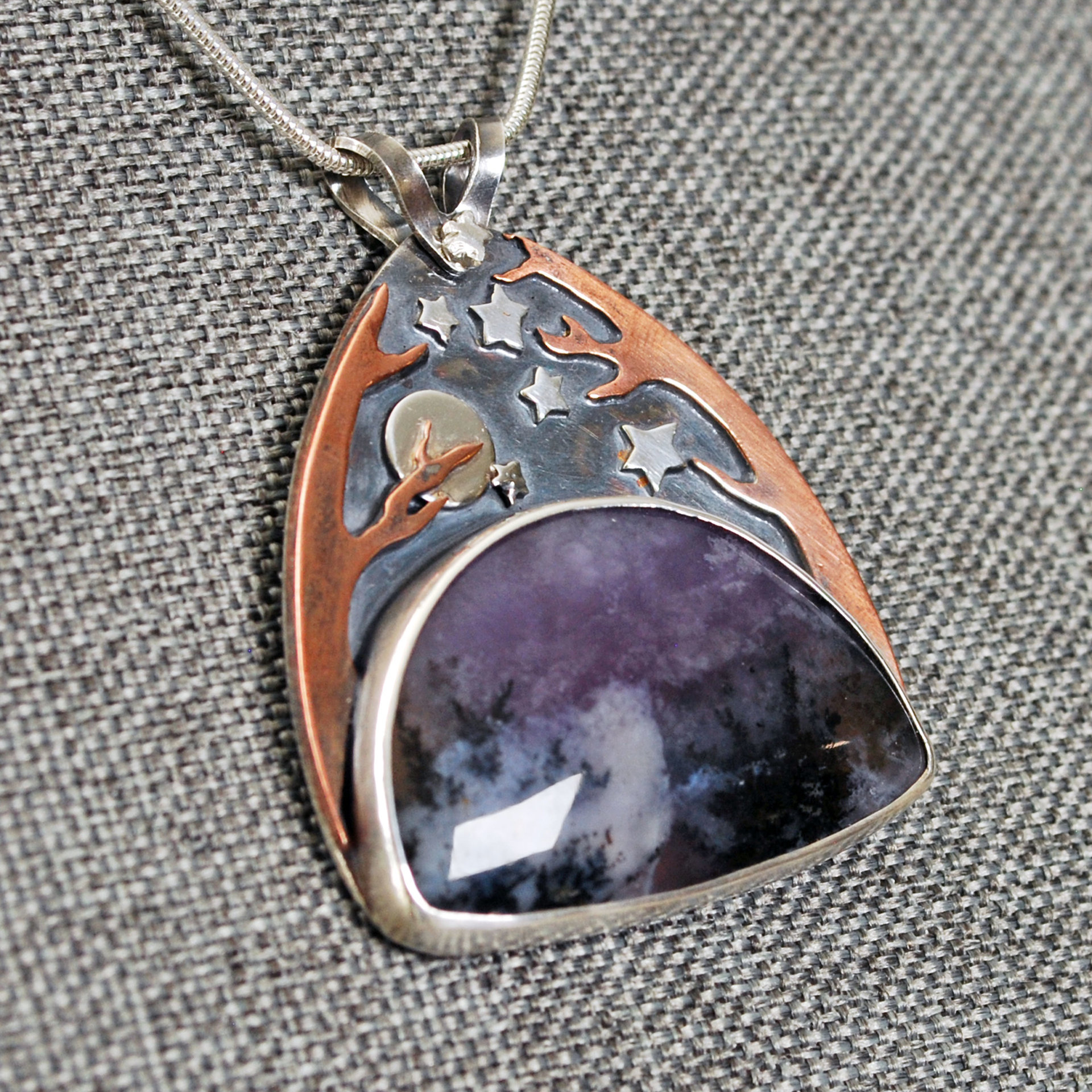 Silver Starry Night Pendant with Amethyst Sage Agate