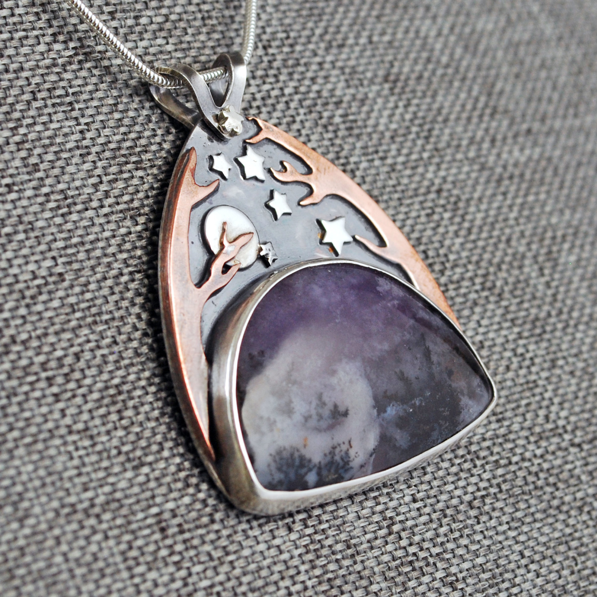 Silver Starry Night Pendant with Amethyst Sage Agate