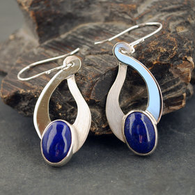 Sterling Silver Lapis Lazuli Earrings, Flower Cut-Outs