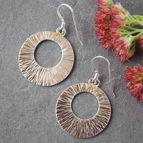 Sterling Silver Hammered Wide Circle Earrings