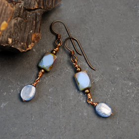 Kyanite, Czech Glass and Bronze Earrings