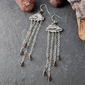 Silver Cloud Earrings with Rain, Smoky Quartz