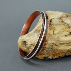 Copper Silver Spinner Bangle, Hammered Copper Bracelet, Kinetic Bracelet