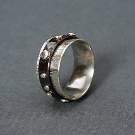 Silver and Copper Spinner Kinetic Ring with Silver Dots
