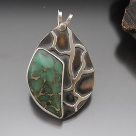 Lucin Variscite Silver Pendant with Lizard