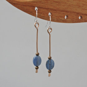 Long Kyanite Bronze Drop Earrings  J-2370