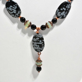 Snowflake Obsidian and Czech Glass Necklace