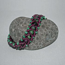 Ruby in Zoisite and Chrysoprase Beaded Bracelet with Czech Seed Beads  J-2239