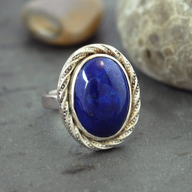 Sterling Silver Lapis Lazuli Ring, Size 8.75