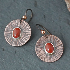 Hammered Copper Earrings with Red Jasper