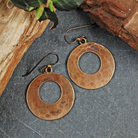 Hammered Bronze Open Circle Earrings