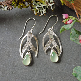 Silver Earrings, Prehnite Drops