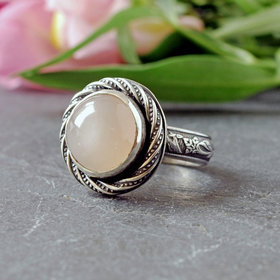 Peach Pink Moonstone silver ring