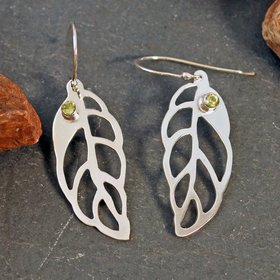 Silver Leaf Earrings with Peridot