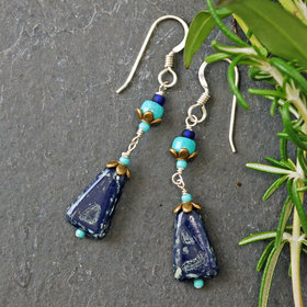 Czech Glass and Turquoise Earrings