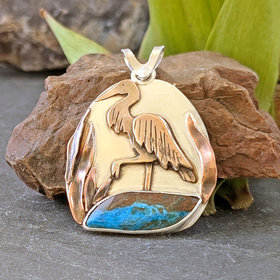 Heron Pendant with Blue Opal-RESERVED