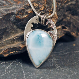 Small Larimar Silver Pendant, Fish Cut-out