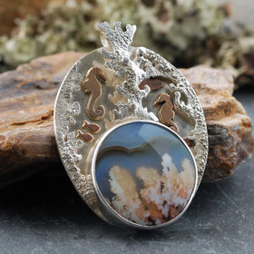 Undersea Coral Garden Pendant, Silver with Agate