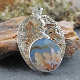 Undersea Coral Garden Pendant, Silver with Agate