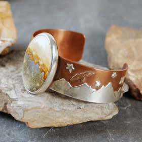 Copper, Silver Cuff with McDermitt Jasper, Landscape