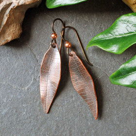 Copper Textured Leaf Earrings