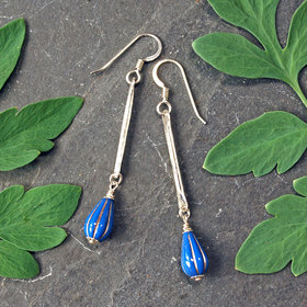 Silver Dangle Earrings with Blue Czech Glass