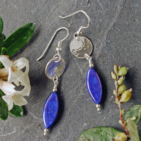 Sterling Silver Earrings with Blue Czech Glass