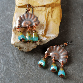 Copper Earrings with Czech Glass Dangles