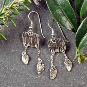 Silver Earrings, with Leave Dangles, Silver Leaves