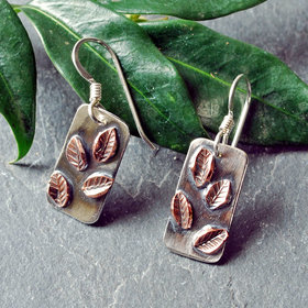 Silver, Copper Earrings with Leaves