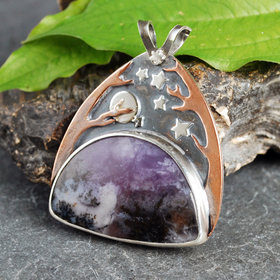 Silver Starry Night Pendant with Amethyst Sage Agate